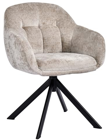 DUHOME Fauteuil Lounge avec Accoudoirs Fauteuil de Coiffeuse en Tissu Chenille Chaise de Salle à Manger Siège Pivotant à 360°, Kaki