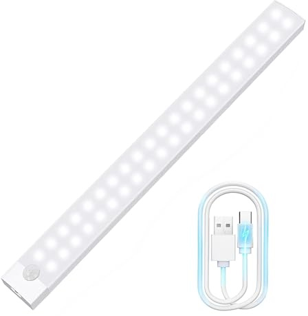 Motion Sensor Lights Rechargeable 40 LEDs Wireless Dimming Indoor Night Light, Auto On/Off with Magnetic Stickers for Stick-on Anywhere for Stairs,Under Cabinet,Closet,Room, Wardrobe (6000k, 1 Pack)