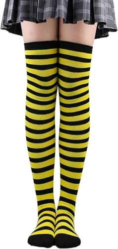 YUNHENTONG Gelb Schwarz Gestreifte Strumpfhose Kniestrümpfe Damen Karneval Ringelsocken Bienen Socken Kostüm Damen Ringelstrümpfe Bienenkostüm Damen