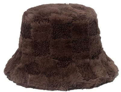 Cazqgoy Chapeau de pêche en fausse fourrure, Chapeau de pêche, Chapeau de pêche, Chapeau de pêche pour femme, Chapeau de pêche pelucheux, marron, L