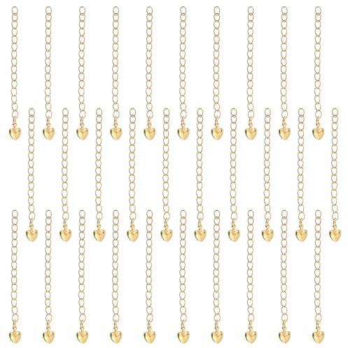 30 Pcs Chain Extenders for Necklaces with Heart Charms 60mm Bracelet Extender Gold Charm Necklace Chain Stainless Steel Chains Extender for Necklaces, Bracelets, etc. Extensions