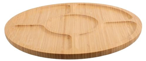Amosfun Bandeja De Madera Redonda Con Divisiones Para Aperitivos y Snacks Compartimentos Para Fiestas Para Servir Chips y Salsas