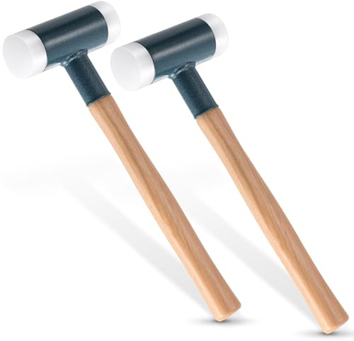Lothee 2 Pcs Dead Blow Hammer 2.4 LB, 50mm Soft Face Mallet with Shot-Filled Head, Non-Marring Nylon Tips & Hickory Handle, Heavy Duty for Automotive, Woodworking and Assembly