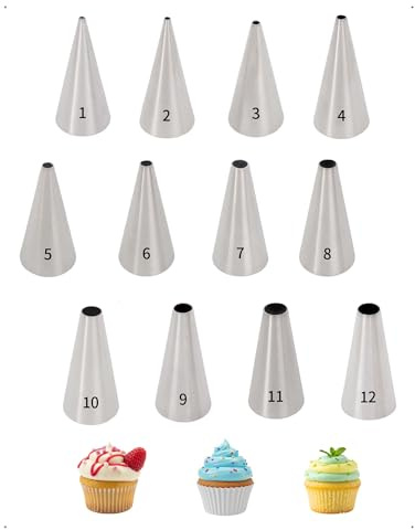 SanKristo Set di 12 Beccucci per sac à Poche, Set Bocchette sac à Poche Professionali in Acciaio Inox, Pasticceria Professionale per Decorare Cupcakes, Torte, Zeppole, Biscotti, Pasticceria