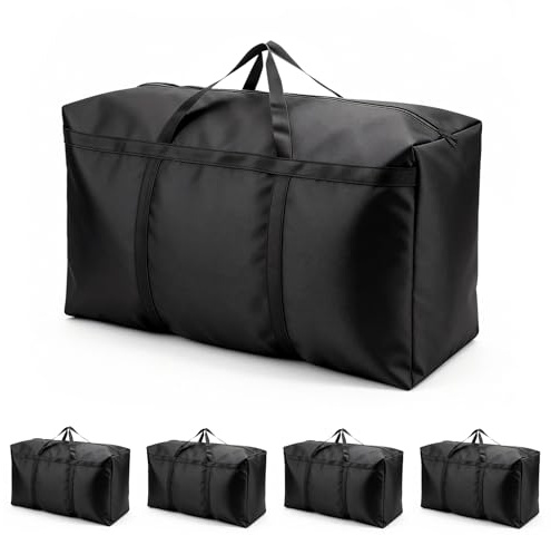 4 Piezas Bolsas de Almacenamiento Grandes de 105 Litros, 600D Oxford Bolsas de Mudanza Resistentes con Cremallera y Asa, Bolsa de Transporte Impermeable para Mudanzas, Edredones, Ropa de Cama, Negro
