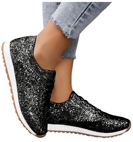 Nuqqichongtian Sneaker con glitter da donna, scarpe da ginnastica da sposa, leggere, con paillettes metalliche, con plateau e plateau, per attività all'aperto, scarpe da tennis, comode scarpe da