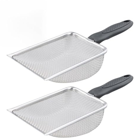Tinsellns Pala para Arena de Gatos de Metal con Malla de 2x2 mm, Recogedor Caca Limpieza de Caja de Arena, Pala Arenero Pequeña, Ideal para Gatos, Hámsteres, Pájaros y Reptiles