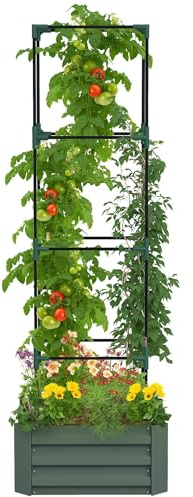 Outsunny Jardinière avec treillis ajustable, bac à fleurs cage à tomates, lit surélevé, pour plantes grimpantes, légumes, fleurs, en acier galvanisé, intérieur et extérieur, cour, jardin, balcon, vert