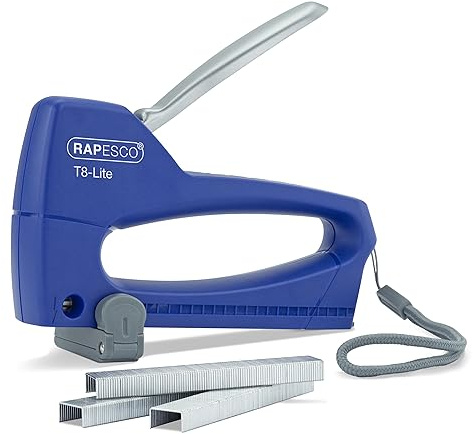 Rapesco 0955 Germ-Savvy Antibacteriano, Grapadora T8-Lite con 300 Grapas Tipo 13/6mm, Azul/Cromo