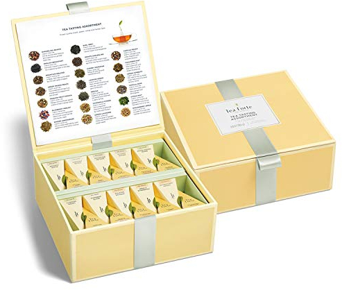 Coffret d'assortiment de dégustation de thés Tea Forté avec 40 infuseurs de thé de forme pyramidale faits main - Thé noir, tisane, thé Oolong, thé vert, thé blanc