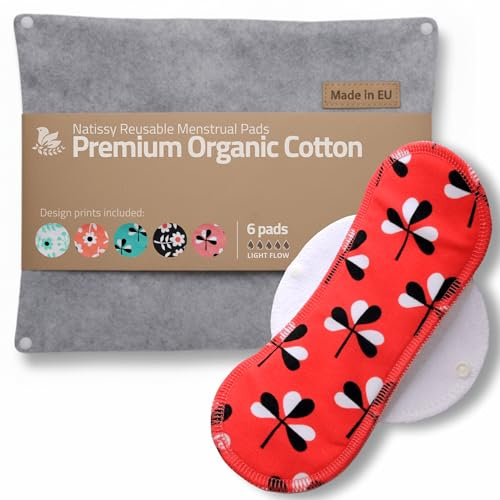 Made in EU - serviettes hygiéniques lavables ultra douces en coton bio – lot de 6 (S+M) pour flux léger – anti-fuite & sans odeur – lavables à haute température, confort naturel toute la journée