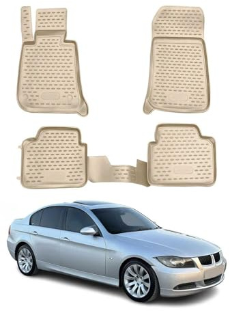 OMAC Gummimatten Fußmatten kompatibel mit BMW 3er E90 E91 2005-2013 TPE Automatten Beige 4X