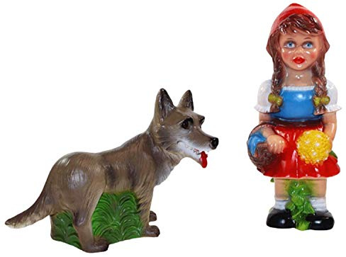 RAKSO Deko Figur Rotkäppchen mit bösem Wolf Gartenfigur Märchenfigur H 31/20,5 cm stehend als Satz