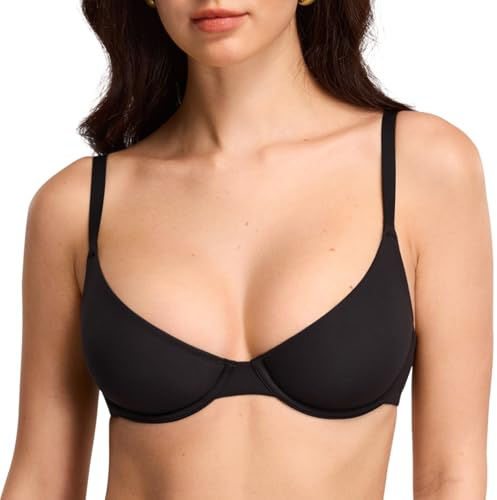 DOBREVA Women's Balconette Unlined Plunge Bra Underwire Demi Plus Size Bras Lounge Comfort Black - Unlined 34B