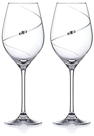 DIAMANTE White Wine Glasses Pair - 'Silhouette' Hand Cut Design Embellished with Crystals - Set of 2 in Premium Gift Box