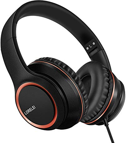 LORELEI X8 Over-Ear-Kopfhörer mit Mikrofon mit 1,45 m verwicklungsfreier Nylonschnur und 3,5-mm-Stecker, leicht, faltbar und tragbar, für Smartphone, Tablet, Computer, MP3/4, Schwarz (Space Black)