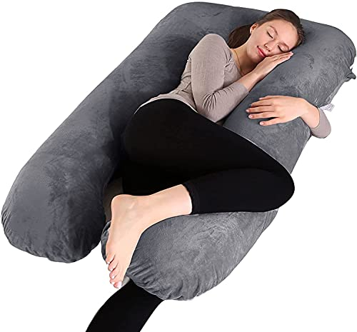 PinkFroggie 57 Premium XXL Schwangerschaftskissen, Samt Seitenschläferkissen,Lagerungskissen,Baby Kissen Stillkissen,U-Form Kissen seitenschläfer mit Abnehmbarem Bezug