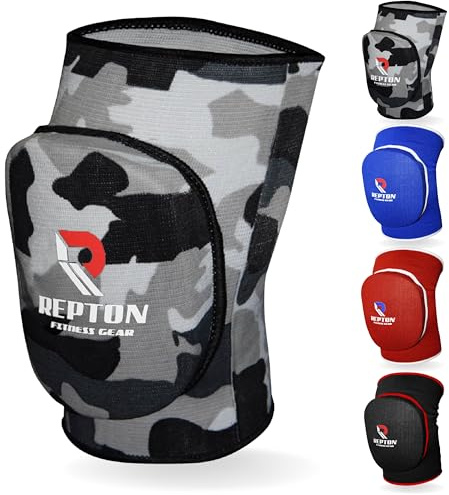 Protective Knee Pads | Elasticated Gel Padded Knee Support Sleeves for Work, Gardening, and Sports | Thick Poly-Cotton, Anti-Slip, Comfortable Knee Pads for Men & Women (Grey Camo, L/XL)