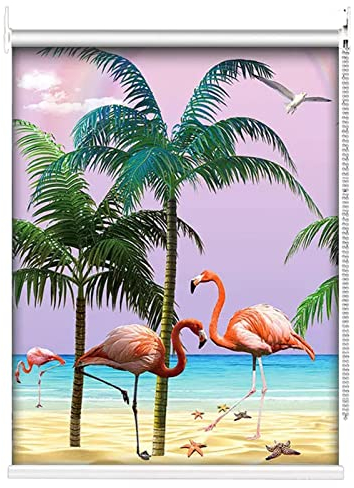 Kunovo Rollos für Fenster Ohne Bohren Flamingo Gemusterte Rollos, Innen Und Außen 100% Verdunkelbare, Kürzbare Vorhänge, Aufrollen für Zuhause Hotelküche Badezimmer Mädchenzimmer