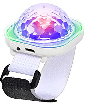 Lancoon Luce da discoteca, portatile, mini lampada a LED portatile, per notte, stroboscopio, orologio da polso, USB, con ventosa per bambini, feste, auto, danza, DJ Club (bianco)