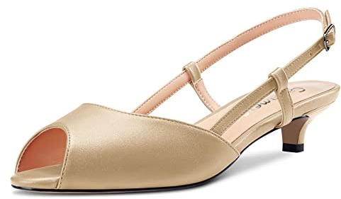 Castamere Femmes Bas Kitten Talon Heel Ouvert Bout Slip-on Slingback Sandales Décontracté Dress 3 CM Heels Or 44 EU