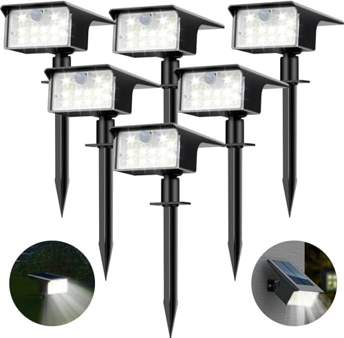 Lot de 6 Lampe Solaire Exterieur Detecteur de Mouvement, 62 LED Spot Solaire Exterieur 3 Modes Eclairage Exterieur Solaire, Etanche IP65 Lumiere Solaire Exterieur pour Jardin Allée Chemin Blanc Froid