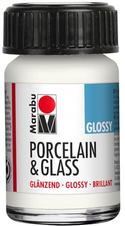 Marabu Vernice lucida bianca per porcellana ceramica e vetro, 15 ml, per pittura e timbratura, a base d'acqua, lavabile, lavabile in lavastoviglie