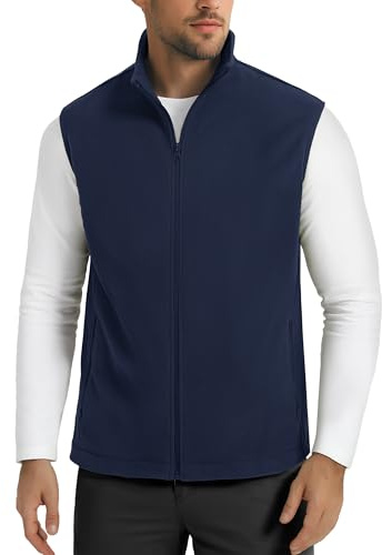 MAGCOMSEN Mens Lightweight Vest Outerwear Fleece Lined Zip Up Sleeveless Jacket with Pockets Windproof for Casual Fall Winter Navy, XL
