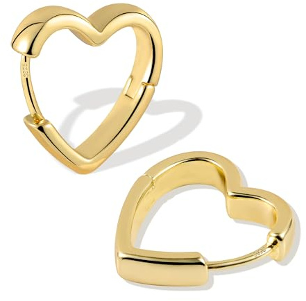 ALEXCRAFT Boucles d'oreilles créoles en forme de cœur doré pour femme, petites boucles d'oreilles plaquées or 14 carats, cadeau pour femme, petite amie, maman, fille
