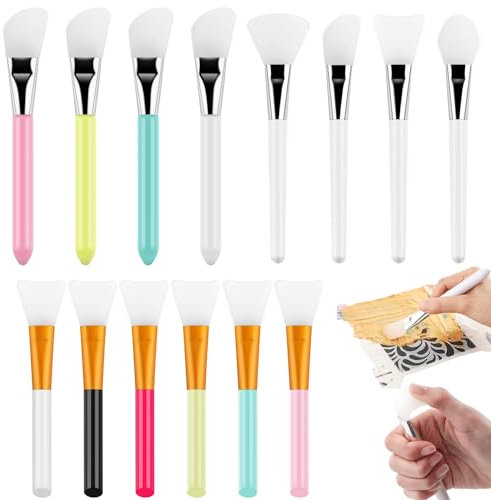 BAOFALI Set di 14 pennelli in silicone, spatola, pennelli per materiali misti; set di pennelli riutilizzabili in resina epossidica per spargere la pittura fai da te, miscelazione e diffusione su