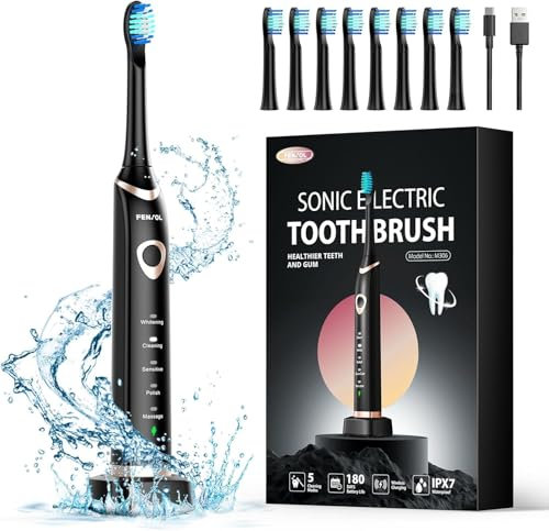 Elektrische Zahnbürste, Schallzahnbürste 5-Modi, 30S-Erinnerung, Zahnbürste Elektrisch Weißen Ihre Zähne in Zwei Wochen, 8 Austauschbare Bürstenköpfe mit 3D Wavy Soft Brush, IPX7 Electric Toothbrus