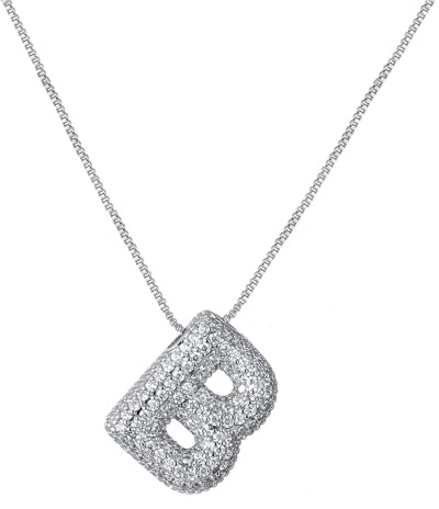 RWQIAN Bubble Initial Bokstav Chain Silver/Guld Kvinnor Ballong Sparkling Zirconia Brev Hängsmycke Alfabet Halsband A-Z Smycken Kvinnor Gåvor, 45 cm, Rostfritt stål, Ej tillämpbar