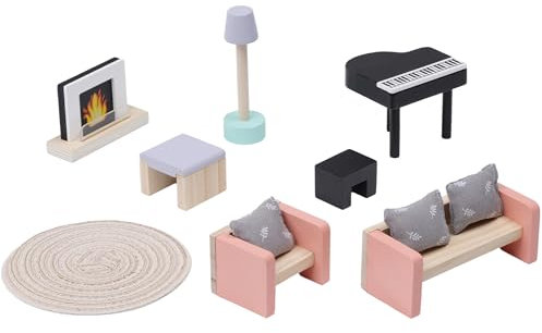 Navaris Dockhus möbelset – högkvalitativa dockmöbler av trä och tyg – 11 delar tillbehör dockhus trä – dockhus möbler – möbler för dockhus