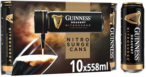 Guinness Draught Nitrosurge │ Stout Beer │ 4.1% vol │ 10x558ml │ Perfect Pub Pour at Home │ Cans │ Device Sold Separately │ Ideal for Festive Gatherings