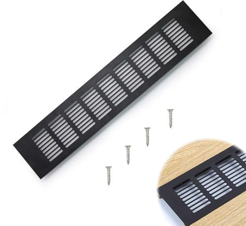 HJIAMA Rejilla Ventilacion 400mm, Rejilla Ventilacion Rectangular, con Tornillos de Montaje, Proceso de Pintura en Aerosol, Rejilla Ventilacion Negra, Apto para Armarios, Zapateros, Vitrinas