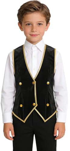 inhzoy Garçon Vintage Gilet Pull En Velours Tuxedo Jacket Gentleman Medieval Victorien Halloween Tailcoat Costume Noir 7-8 ans