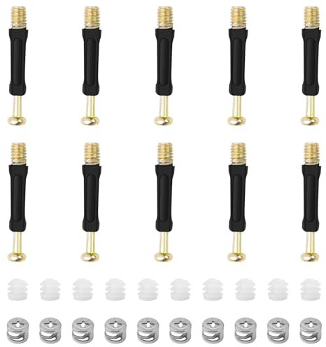 Lot de 10 raccords excentriques pour meubles - Diamètre : 11,8 mm - Chevilles à visser avec bord de recouvrement M6 x 40 mm et écrous à visser M6 - Pour montage complet de meubles - Noir