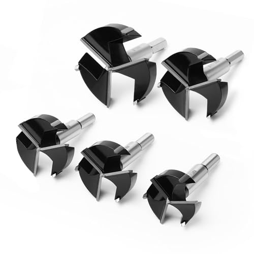 5PCS Forstner Drill Bit,Triple Flute Tungsten Carbide Tipped - for Hard Wood,Soft Wood Woodworking Hinge Cutter Tool Kits for Veneered Plywood Plastic(1-3/4,2,2-1/8,2-1/2,3)
