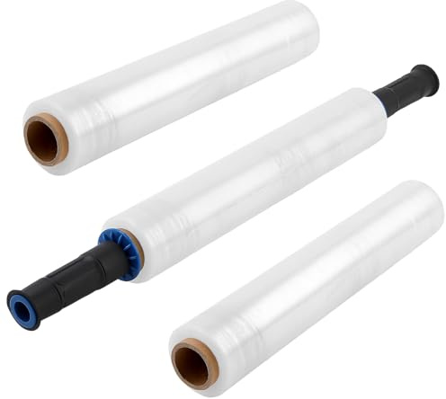 KEILEOHO 3 rotoli di pellicola elastica trasparente, 38 cm x 150 m, pellicola avvolgente con rullo manuale, rotolo di pellicola per imballaggio, spedizione, protezione della superficie