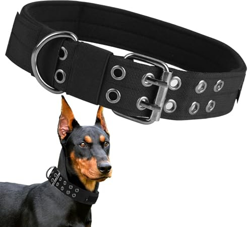 Collare tattico per cani di taglia grande, regolabile, in nylon di grado militare, con fibbia ad anello a D, collare per addestramento per rottweiler, mastino, doberman, pastore tedesco (taglia L)