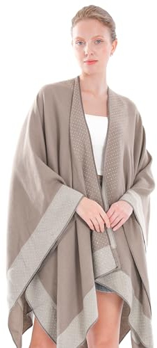 Miaikvs Women Poncho Reversible Oversized Open Front Cardigans Blanket Rhinestone Shawls Wraps for Ladies (Khaki)