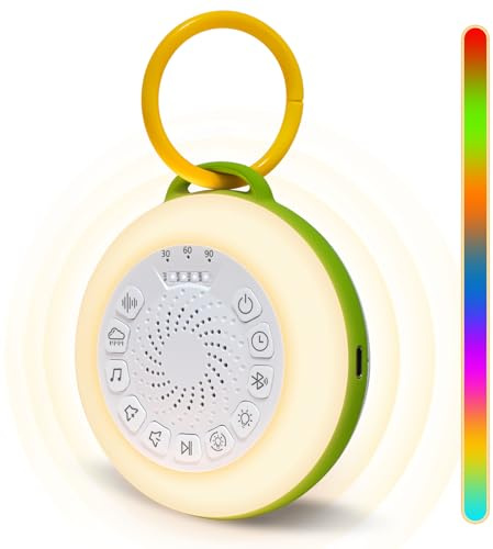 Portable White Noise Machine, 30 Soothing Sounds (7 Fan/7 White Noise/16 Sleep Sounds), 60-Hour Battery, 7-Colour Night Light + 3 Warm Modes, Child Lock, Sleep Timer, USB Rechargeable