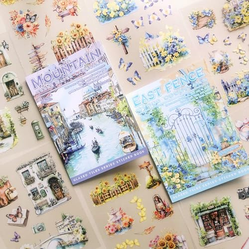 Scrapbooking Stickers Set, scrapbooks klistermärken tillbehör 260 st/40 ark agenda papper för decoupage, gör det själv (trädgårdsdekal)