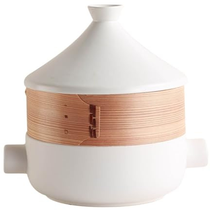 Tajine, pentola in ceramica con coperchio, tajine da cucina in ceramica, con cestello for la cottura a vapore, casseruola giapponese da 2,5 l, pentola a fuoco lento, for cuocere a vapore e stufare gli