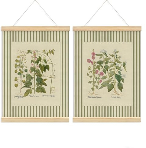 NaZaUK Vintage Botanical Poster Hanger Frame, Floral Plant Wall Decor Cottagecore Room Decor Aesthetic, Retro Style Wall Decor Art Painting for Farmhouse Home Bedroom, Set of 2 12x16 Inch