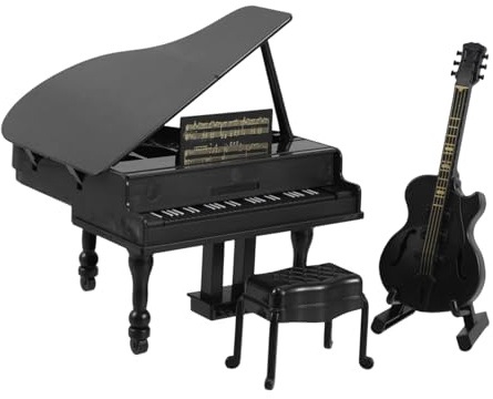 Gatuida Ensemble Miniature Piano Et Guitare Instruments De Musique Maison De Poupée Décoration Réaliste Accessoires pour Collection Et Ambiance Musicale