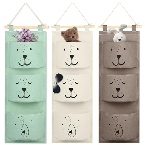 AOOWU Bolsa de Almacenamiento Colgante, 3 PCS Colgantes de Baño con 3 Bolsillos, Bolsas Armario Plegables con Cuerda Colgante, Colgando Impermeable Organizador de Tela para Dormitorio, Baño y Oficina