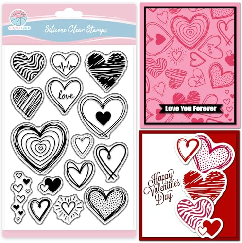 GLOBLELAND Valentine's Day Love Heart Clear Stamps for Cards Making Line Graffiti Loves Transparent Stamp Heart Frame Silicone Stamps Seal for DIY Scrapbooking Photo Album Decor