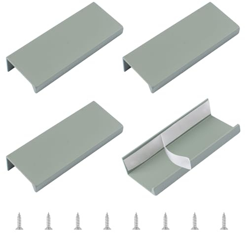 MOROBOR Mini poignée à bord pour les doigts, 4 pièces poignée encastrée moderne à angle droit pour tiroir, poignées invisibles en alliage d'aluminium pour armoire ou meuble, 80 mm/vert grisâtre