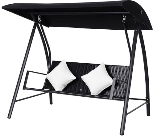 Outsunny 3-Sitzer Hollywoodschaukel Schaukel Polyrattan Metall mit Kissen belastbar bis 360kg Neu (Schwarz)